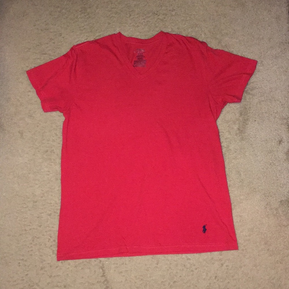 Red polo v-neck T shirt